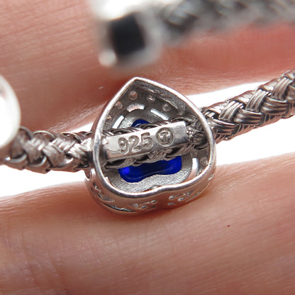 925 Sterling Silver Real Diamond & Murano Glass Evil's Eye Woven Hoop Earrings