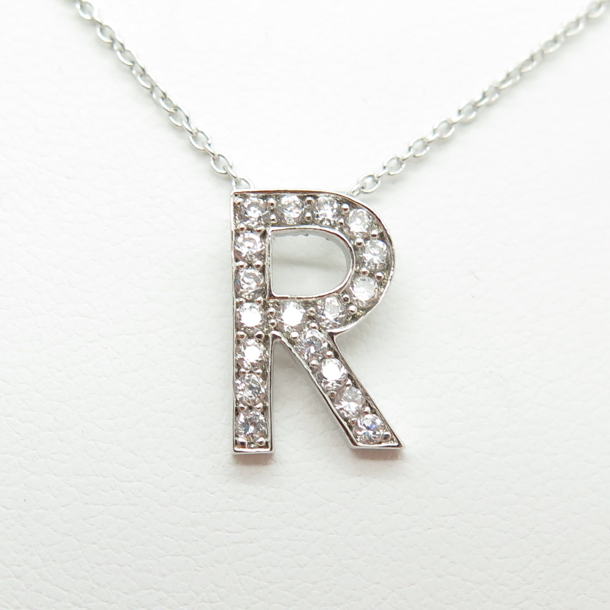 925 Sterling Silver C Z Letter "R" Initial Rolo Chain Necklace 18-20"