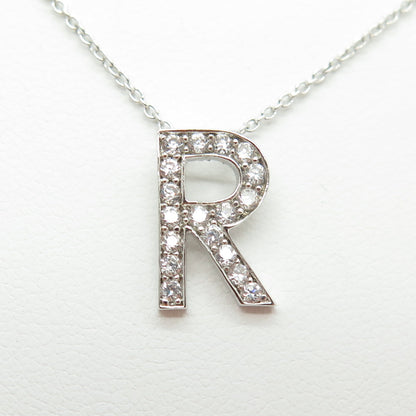 925 Sterling Silver C Z Letter "R" Initial Rolo Chain Necklace 18-20"