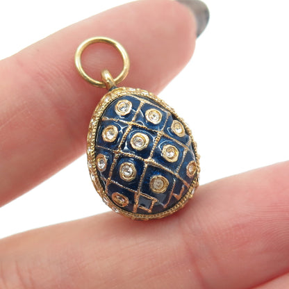 RAFKA Retired Sterling Silver Vermeil Enamel Rhinestone Easter Egg Charm Pendant