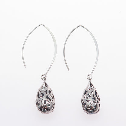 925 Sterling Silver Vintage Swirl Teardrop Dangle Earrings