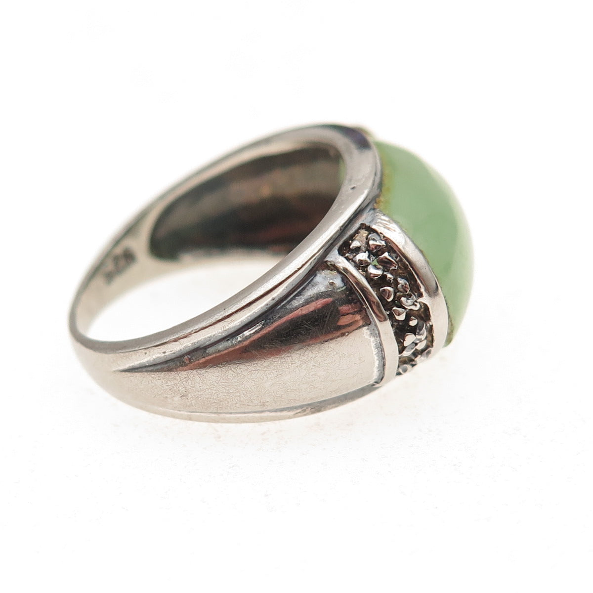 Gold Stone 925 Sterling Silver Vintage Real Jade Oxidized Ring Size 6.25