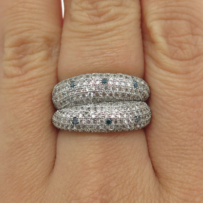 925 Sterling Silver Real Blue Diamond & White Topaz Gemstone Ring Size 7