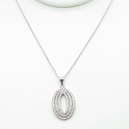 925 Sterling Silver Round-Cut C Z Multi-Circle Oval Cable Chain Necklace 18"