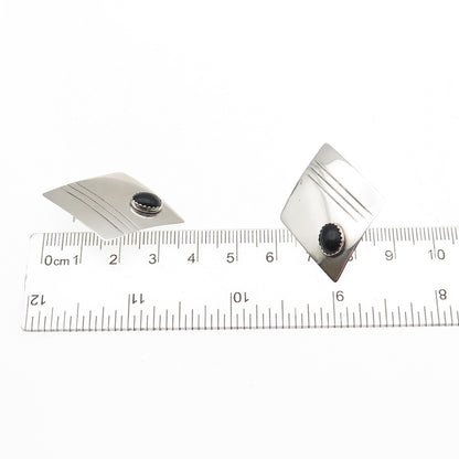 Old Pawn 925 Sterling Silver Vintage Southwestern Black Onyx Tribal Earrings