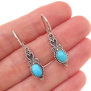 925 Sterling Silver Vintage Real Sleeping Beauty Turquoise Dangle Earrings