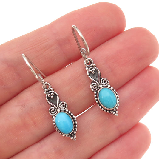 925 Sterling Silver Vintage Real Sleeping Beauty Turquoise Dangle Earrings