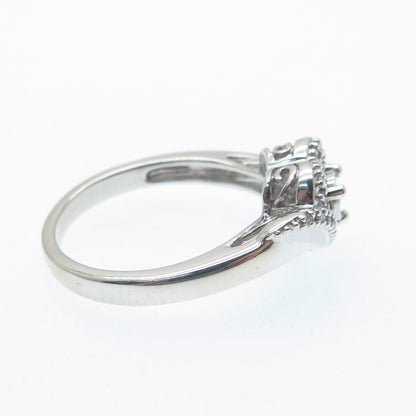 925 Sterling Silver Real Round-Cut Diamond Heart Ring Size 7.25