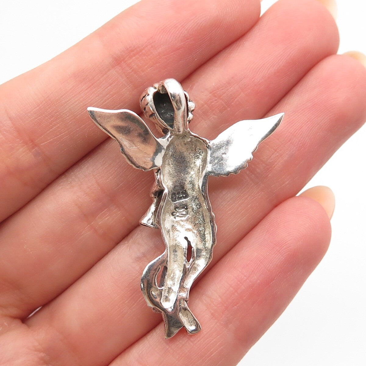 925 Sterling Silver Vintage Cherub Angel Slide Pendant