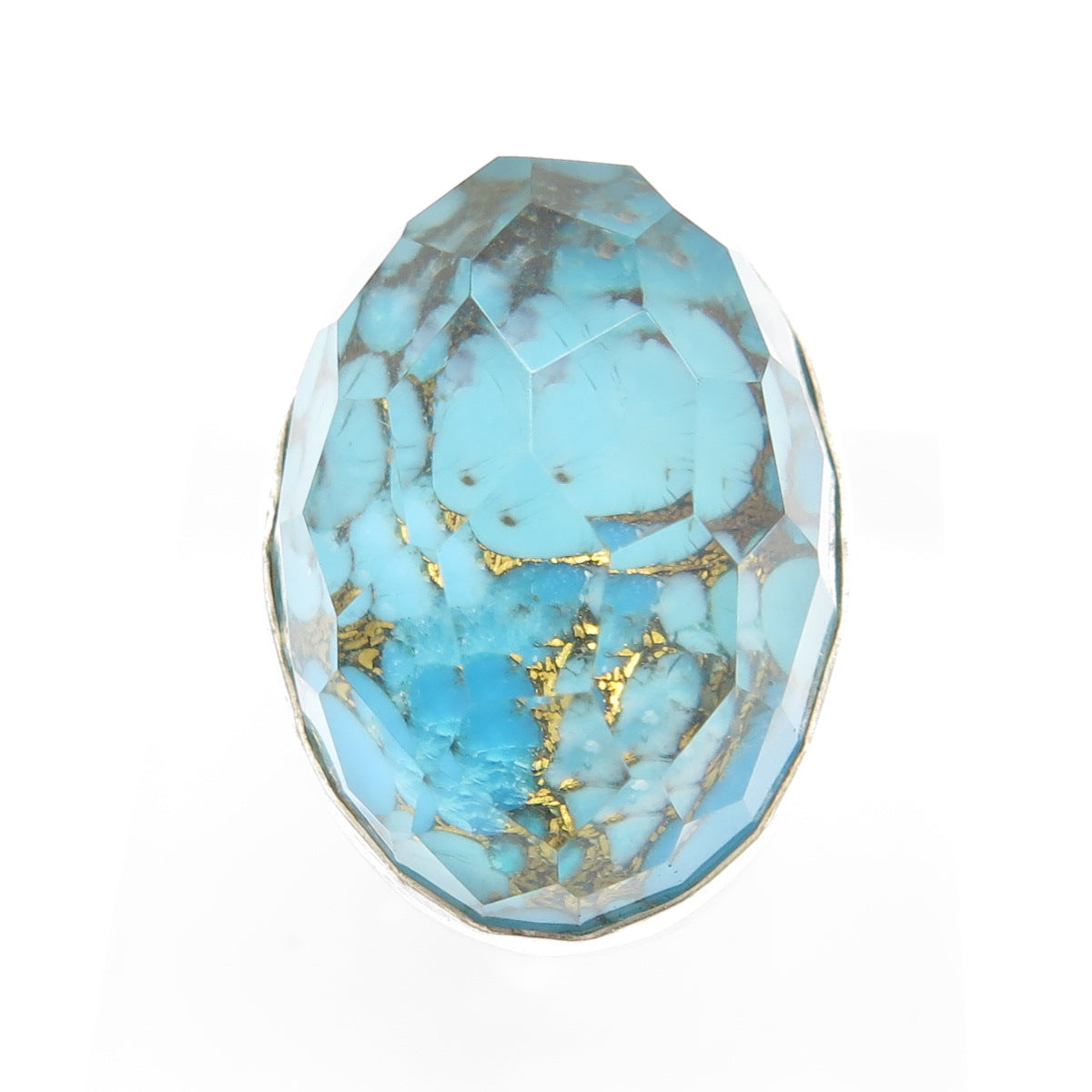 925 Sterling Silver Vintage Real Doublet Turquoise Adjustable Ring Size 7.75