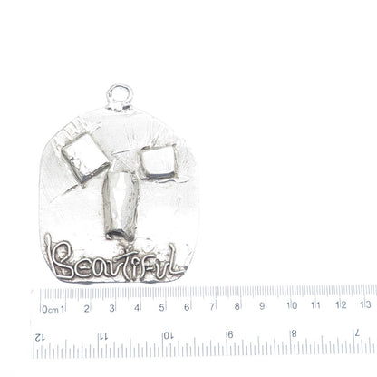 SANDRA DEE OWENS Sterling Silver Vintage Beautiful Abstract Face Large Pendant