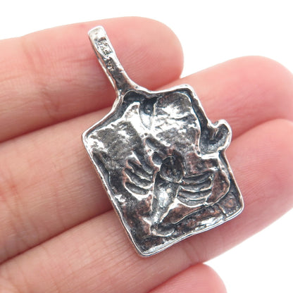 925 Sterling Silver Vintage Poland Cancer Zodiac Minimalist Oxidized Pendant