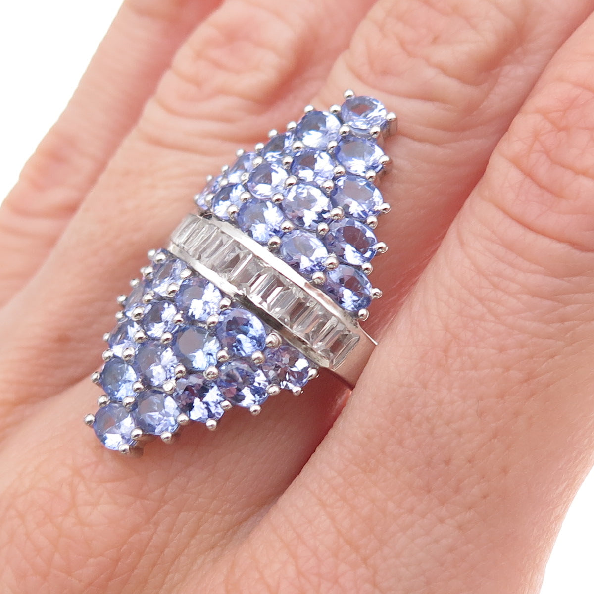Chuck Clemency 925 Sterling Silver Real Tanzanite & White Topaz Ring Size 8.25