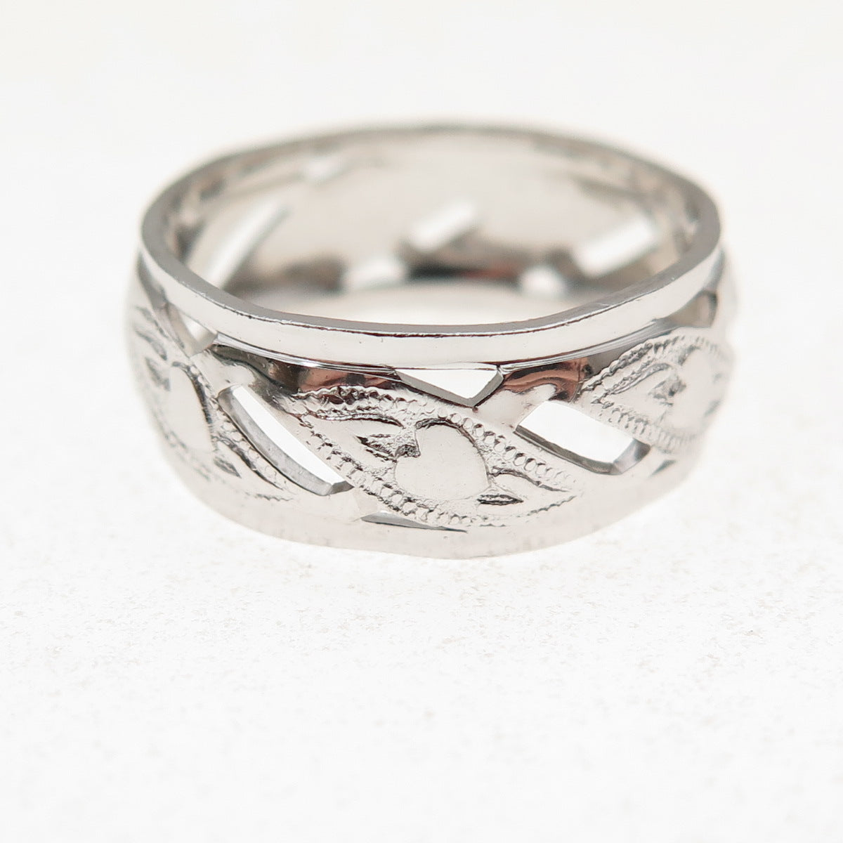 J.D. Schlang Co. 925 Sterling Silver Antique Art Deco Heart Band Ring Size 6