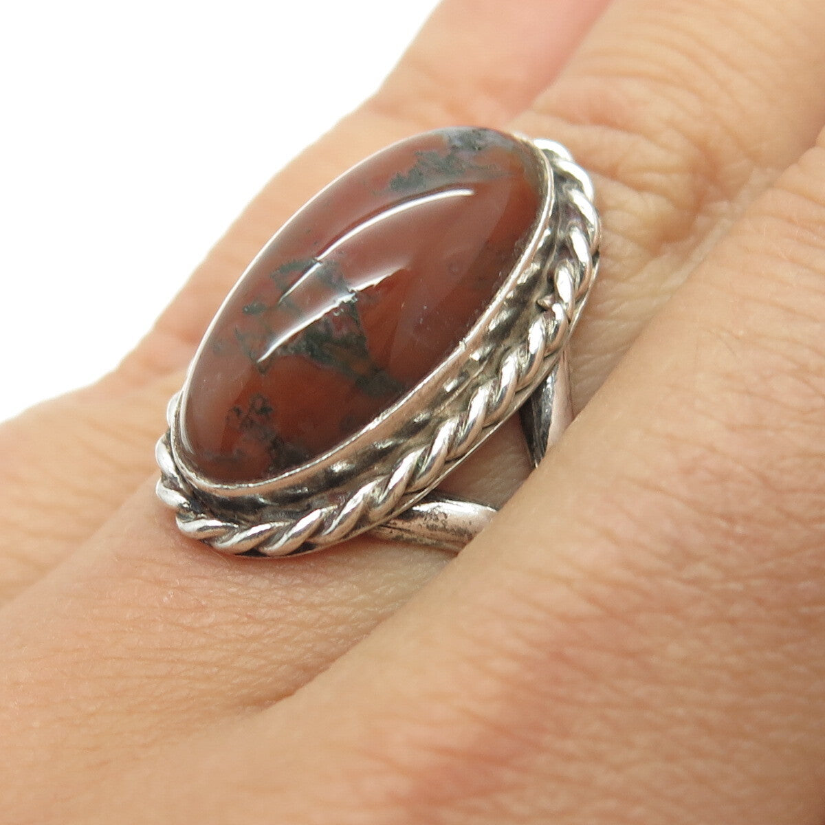 Old Pawn 925 Sterling Silver Vintage Southwestern Real Agate Tribal Ring Size 7