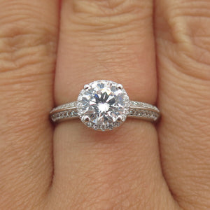 DIAMONOX 925 Sterling Silver Round-Cut Shaped C Z Engagement Ring Size 7