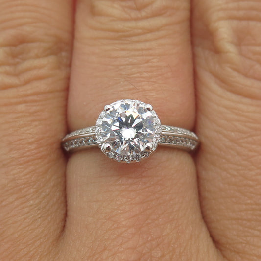 DIAMONOX 925 Sterling Silver Round-Cut Shaped C Z Engagement Ring Size 7