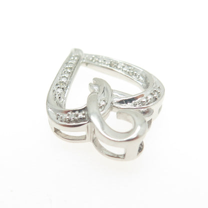 925 Sterling Silver Real Round-Cut Diamond Interlocked Hearts Slide Pendant