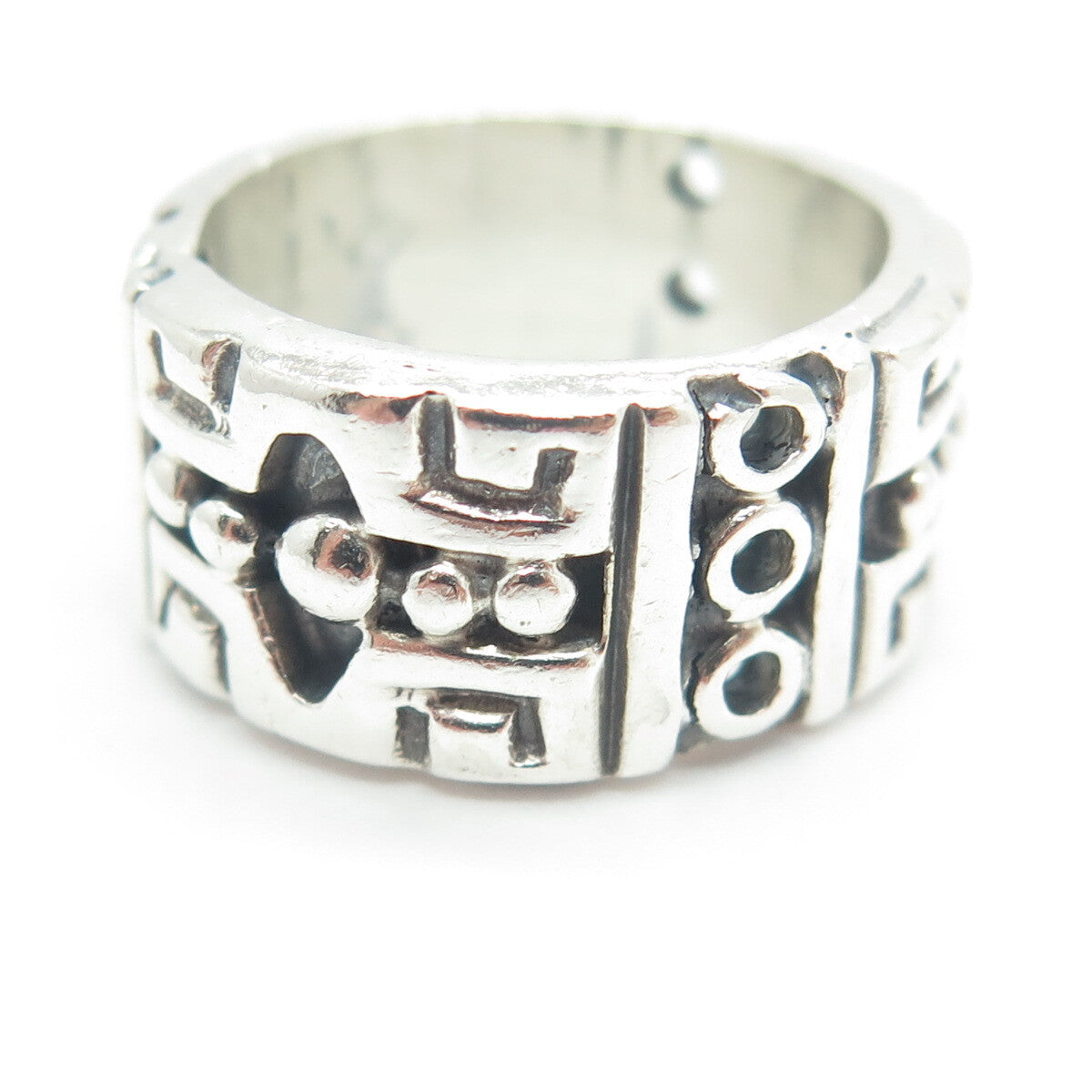925 Sterling Silver Vintage Mexico Beaded Ethnic Band Ring Size 7.5