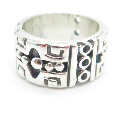 925 Sterling Silver Vintage Mexico Beaded Ethnic Band Ring Size 7.5