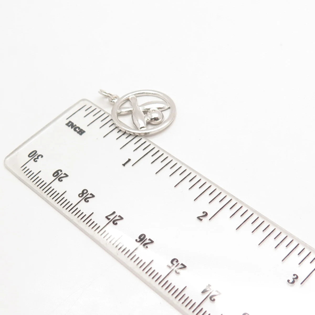 925 Sterling Silver Vintage Bowling For Good Luck Round Charm Pendant