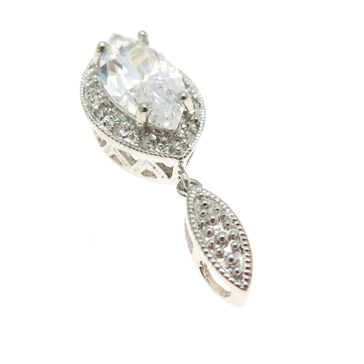 925 Sterling Silver Real Round-Cut Diamond & Marquise-Cut C Z Slide Pendant