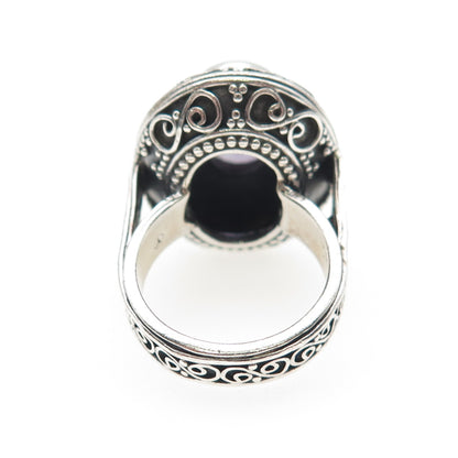 925 Sterling Silver Vintage Real Amethyst Scroll Oxidized Ring Size 7