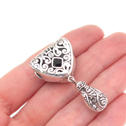 925 Sterling Silver Vintage Real Red Garnet Heart Swirl Slide Pendant