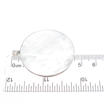 925 Sterling Silver Vintage Real MOP Lotus Flower Charm Pendant
