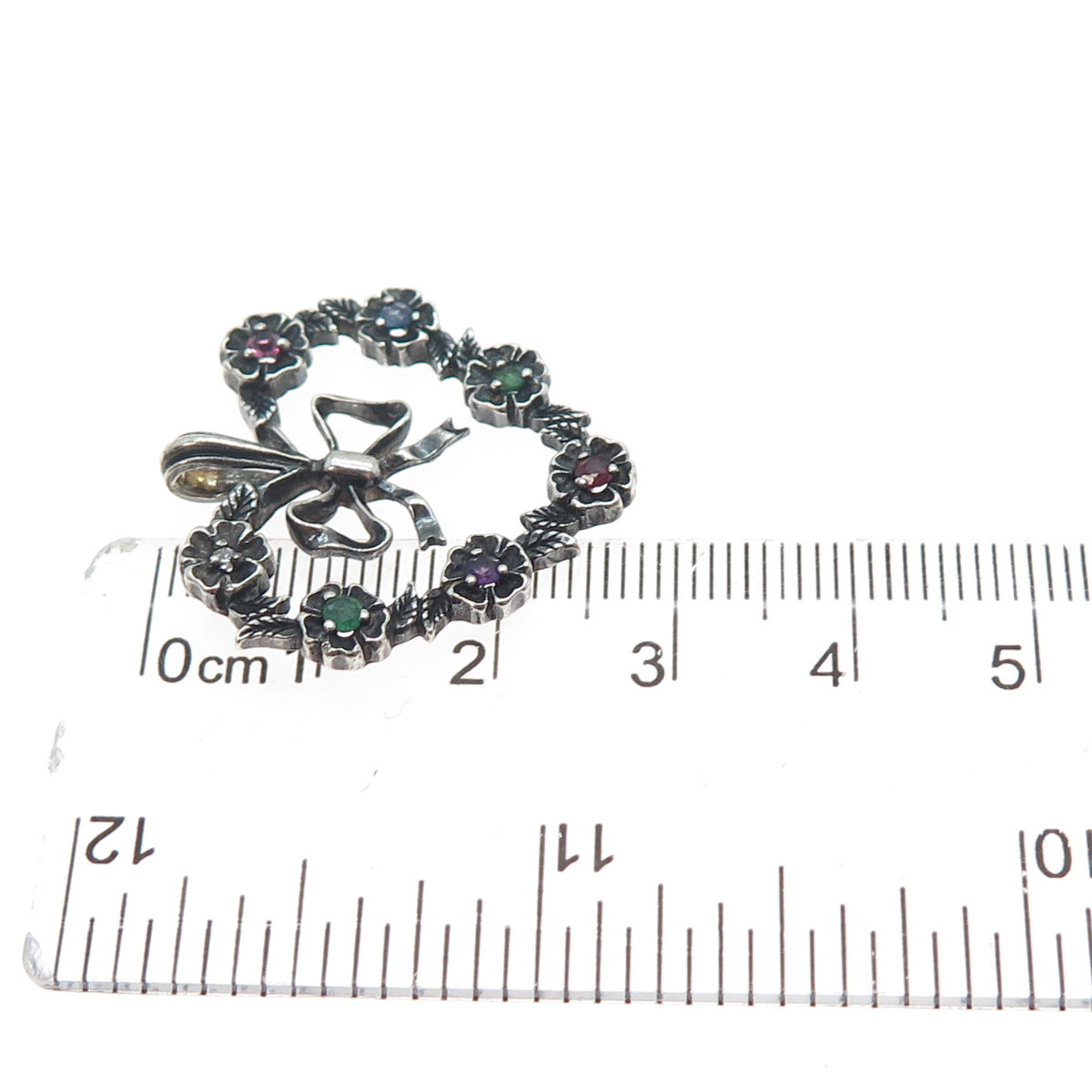 FRANKLIN MINT Sterling Vintage 1982 Diamond Sapphire Emerald Ruby Heart Pendant