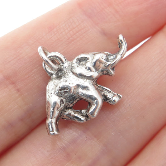 925 Sterling Silver Vintage Running Elephant Oxidized Minimalist 3D Pendant