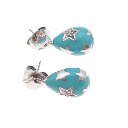 Angelique de Paris 925 Sterling Silver Enamel & C Z Star Dangle Earrings