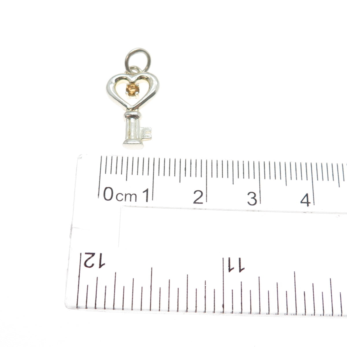 925 Sterling Silver Vintage Real Round-Cut Citrine Heart Key Minimalist Pendant
