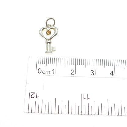 925 Sterling Silver Vintage Real Round-Cut Citrine Heart Key Minimalist Pendant