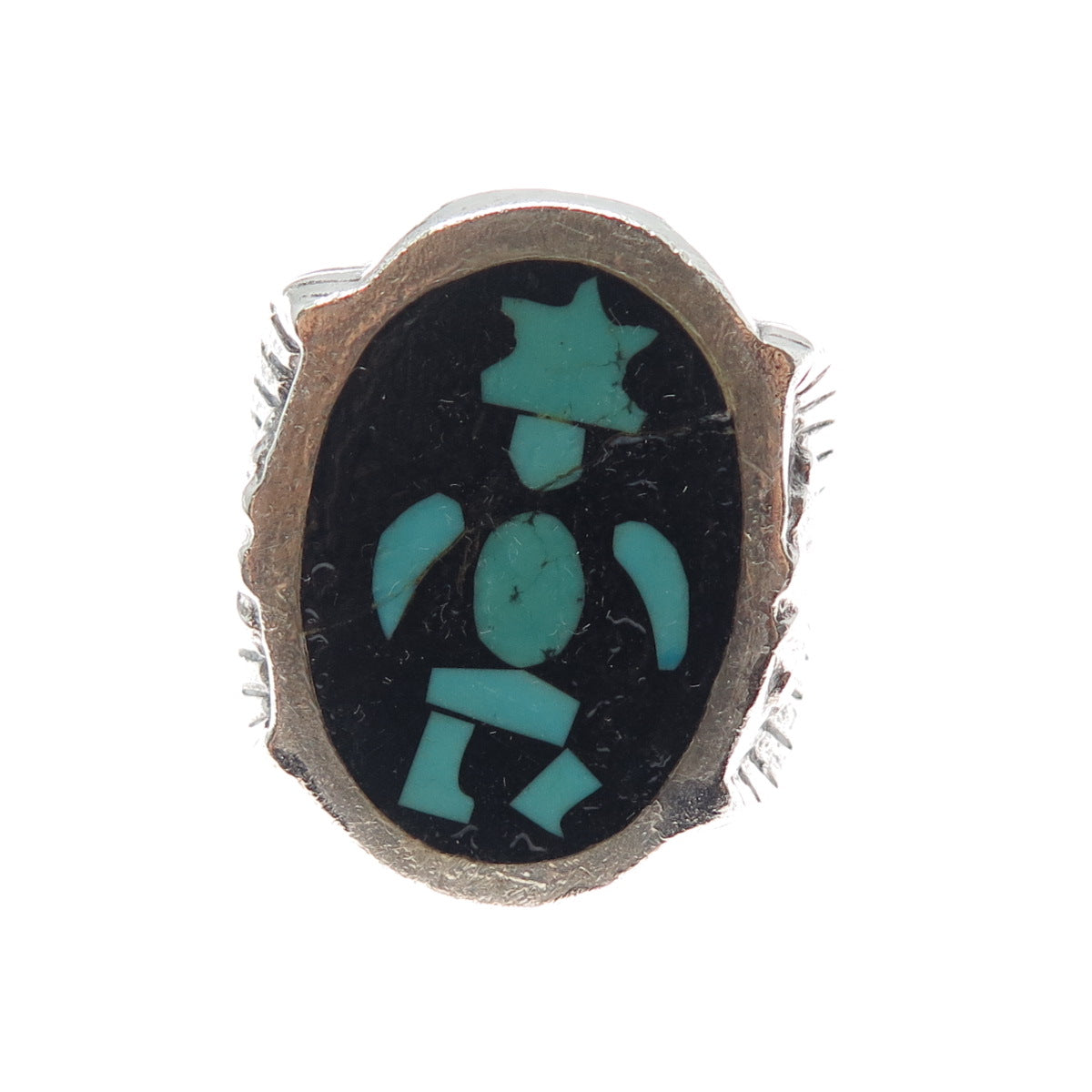 Old Pawn 925 Sterling Silver Vintage Turquoise Black Onyx Kachina Ring Size 12.5