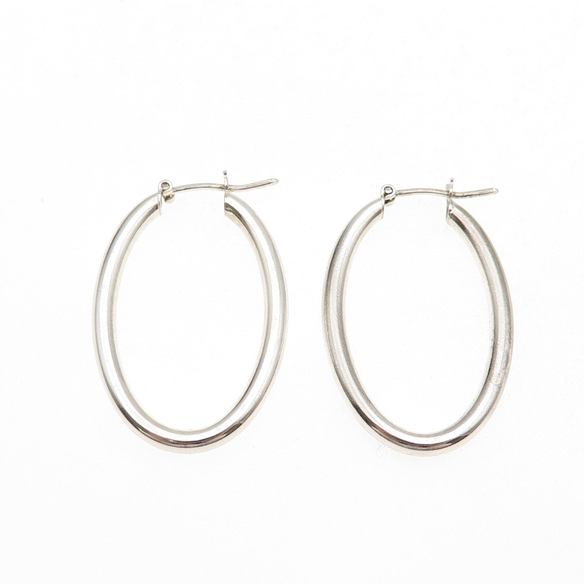 925 Sterling Silver Italy Tube Oval Hoop Earrings