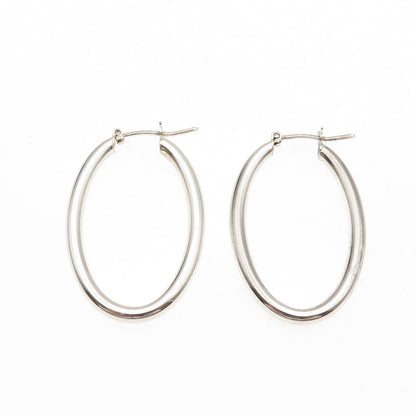 925 Sterling Silver Italy Tube Oval Hoop Earrings