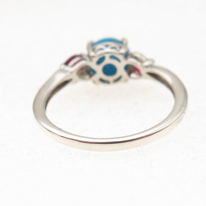 Chuck Clemency 925 Sterling Silver Real Turquoise & Red Sapphire Ring Size 9.25