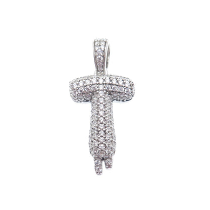 925 Sterling Silver Round-Cut C Z Sparkle Melted Letter T Initial Charm Pendant