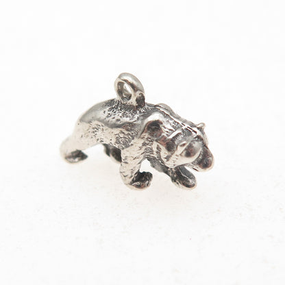 925 Sterling Silver Vintage Bear Oxidized 3D Charm Pendant