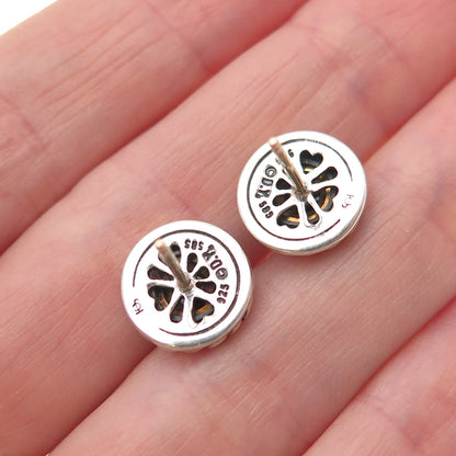 David Yurman 925 Sterling 14K Gold Vintage Real Black Onyx Cookie Stud Earrings