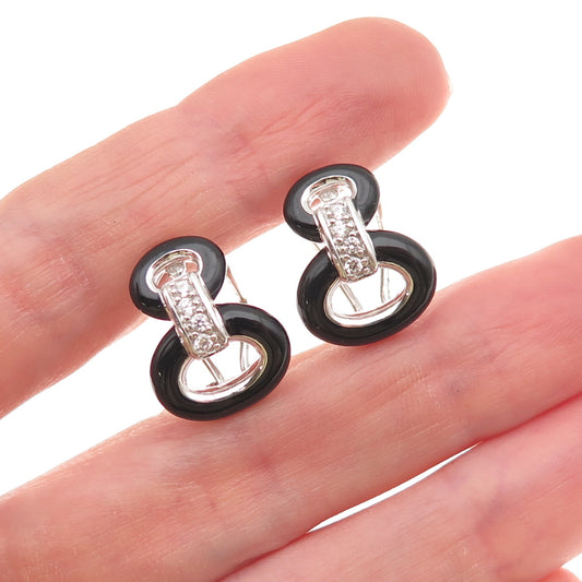 Belle Etoile 925 Sterling Silver Enamel & C Z Omega Back Earrings
