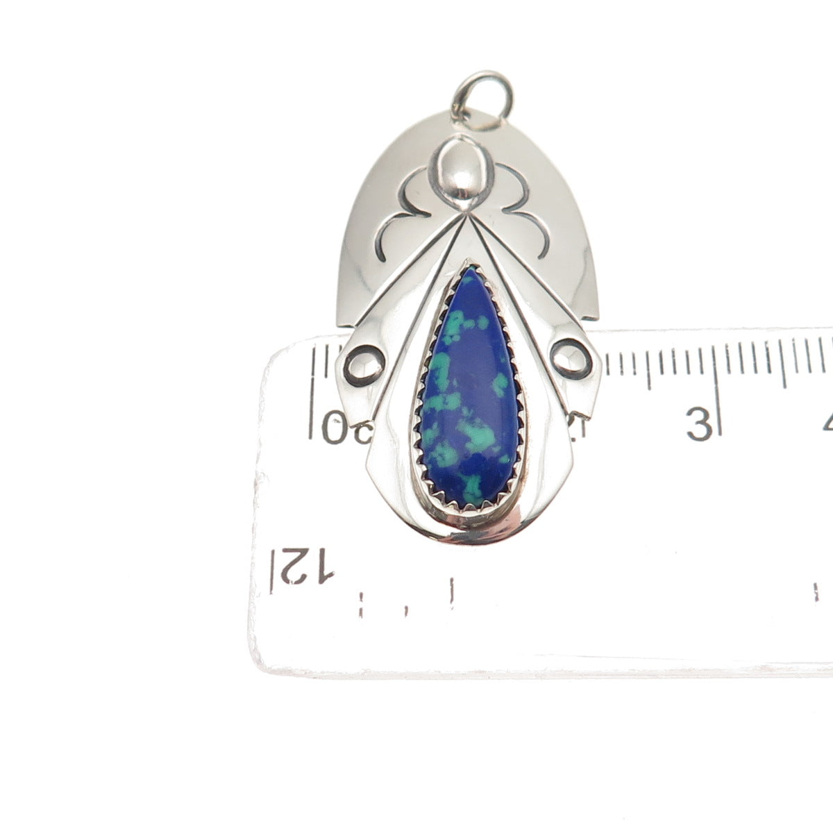 Arthur Platero Laguna Zuni Old Pawn 925 Sterling Vintage Azurite Feather Pendant