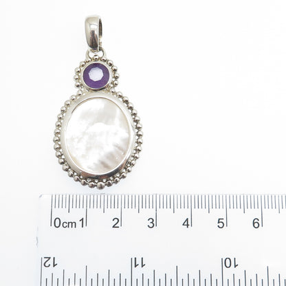 WHITNEY KELLY 925 Sterling Silver Vintage Real MOP & Amethyst Modernist Pendant