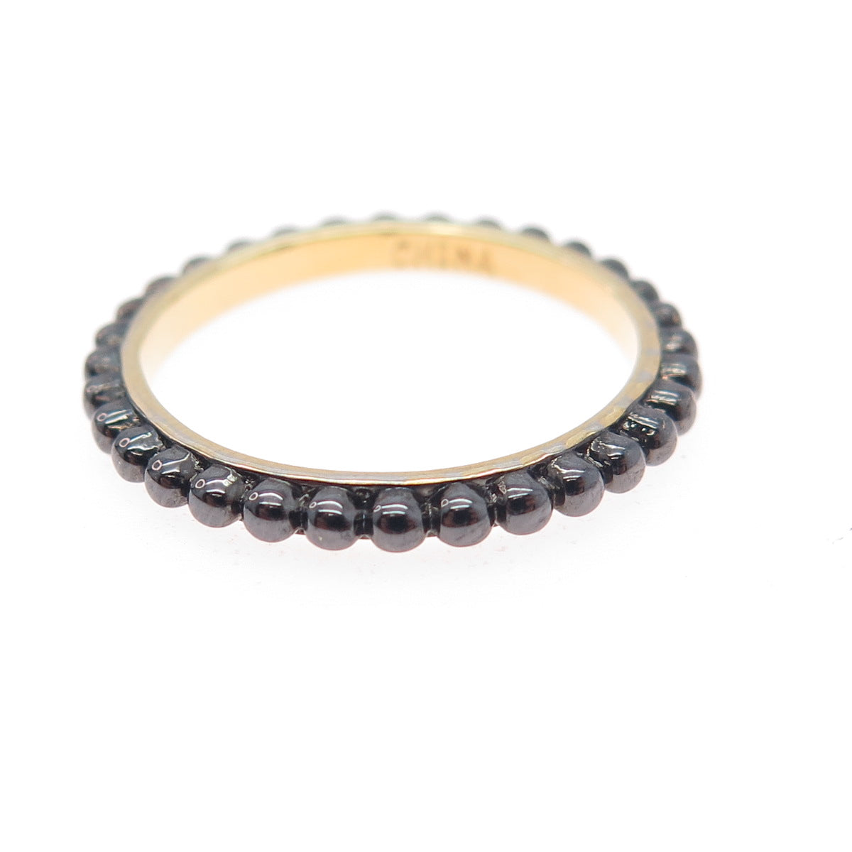 925 Sterling Silver Black Rhodium Gold Plated Beaded Band Ring Size 7