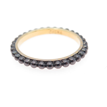 925 Sterling Silver Black Rhodium Gold Plated Beaded Band Ring Size 7