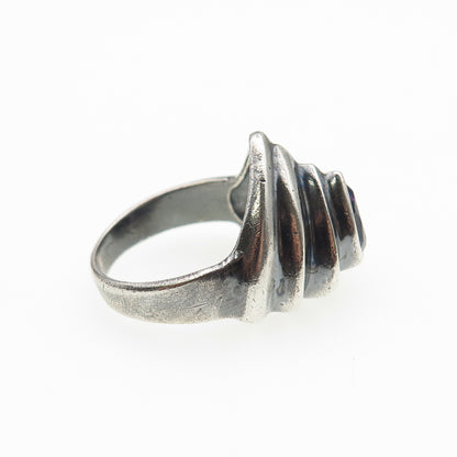 925 Sterling Silver Vintage Real Amethyst Modernist Oxidized Ring Size 7