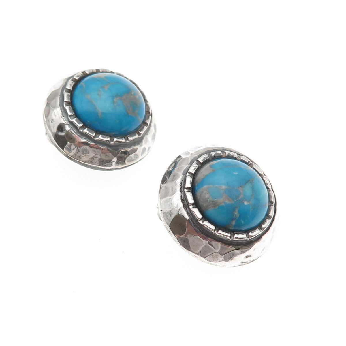 Cengiz 925 Sterling Silver Vintage Real Turquoise Modernist Clip On Earrings