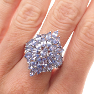 Chuck Clemency 925 Sterling Silver Real Tanzanite & White Topaz Ring Size 8.25