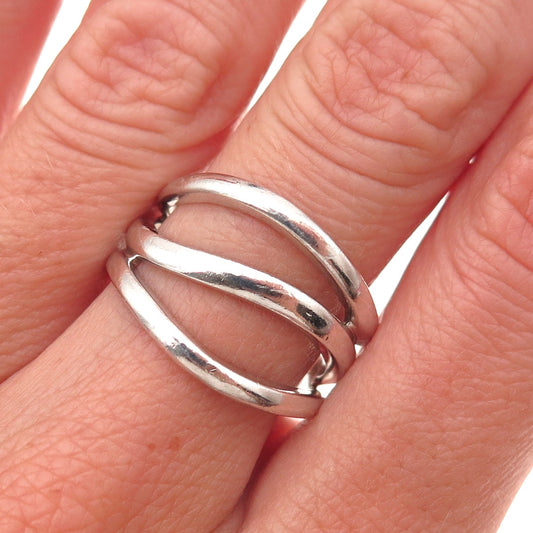 Chapal Zenray 925 Sterling Silver Vintage Modernist Wavy 3-Row Ring Size 7.75